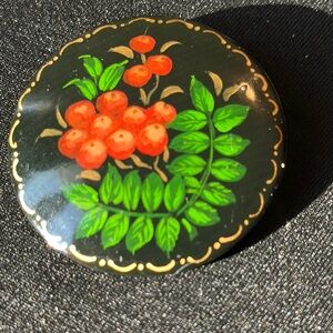 Russian Floral Hand-Painted Brooch vintage signed